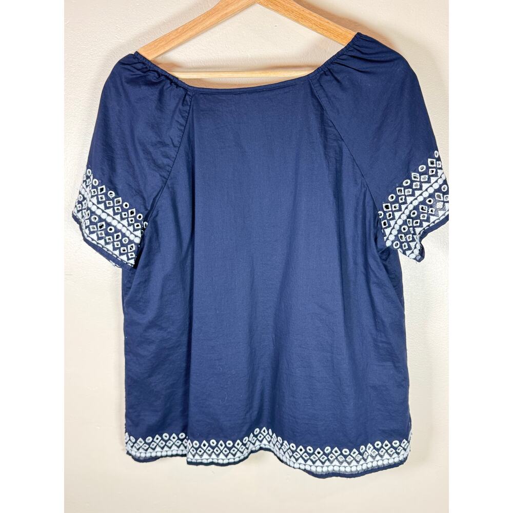 Talbots Womens Blouse Top Navy White Embroidered 100% Cotton L Coastal preppy - Picture 7 of 9